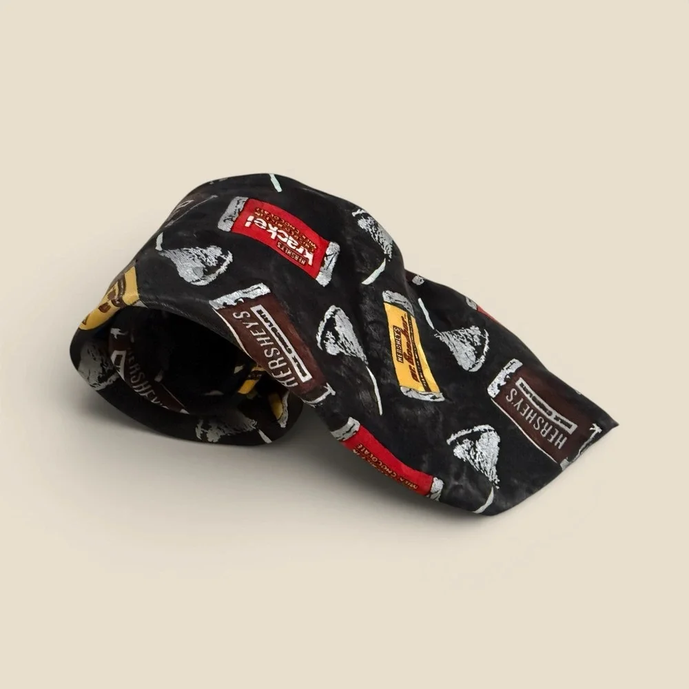 Addiction Hershey's Chocolate Necktie Black Silk Vintage 1991 Krackel Kisses Tie